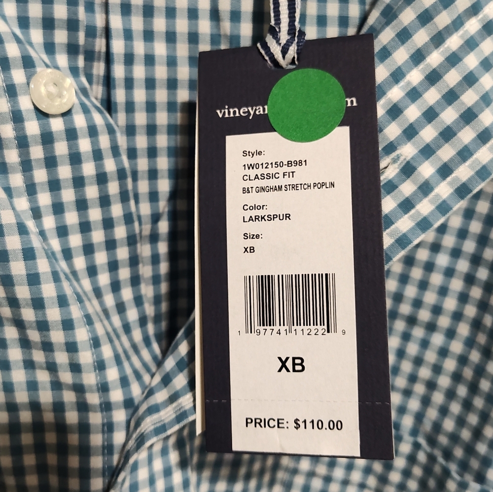 Vineyard Vines Shirt Men's XB Classic Fit Poplin Long Sleeve Blue Gingham NWT - Picture 7 of 11